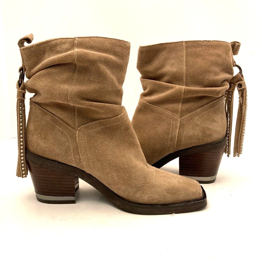 Vince Camuto Western Dremmia Boots Womens 6 EU36 Suede Brown Rhinestone Tassels - Picture 8 of 10